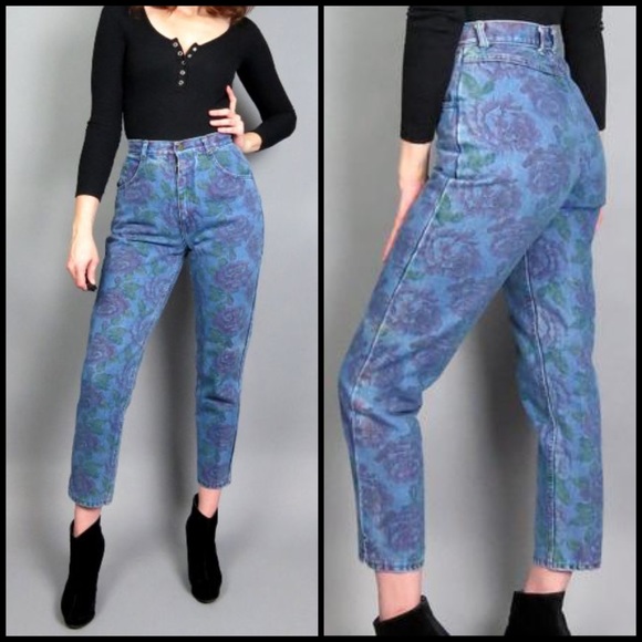 Braxton Denim - Braxton High Waisted Mom Floral Denim Jeans Jean